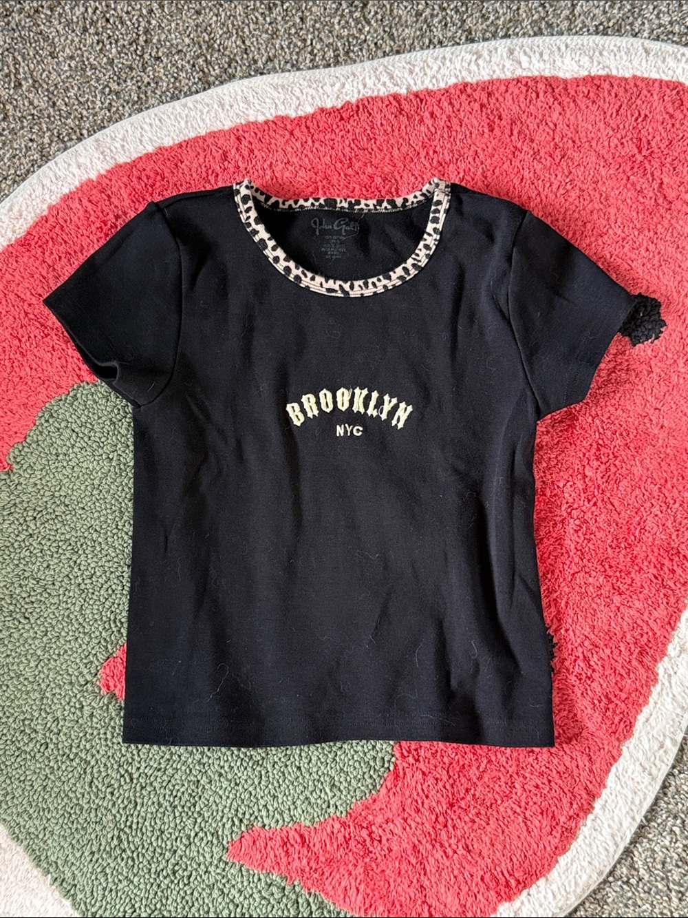 Black 'Brooklyn NYC' Tee with Leopard Trim
